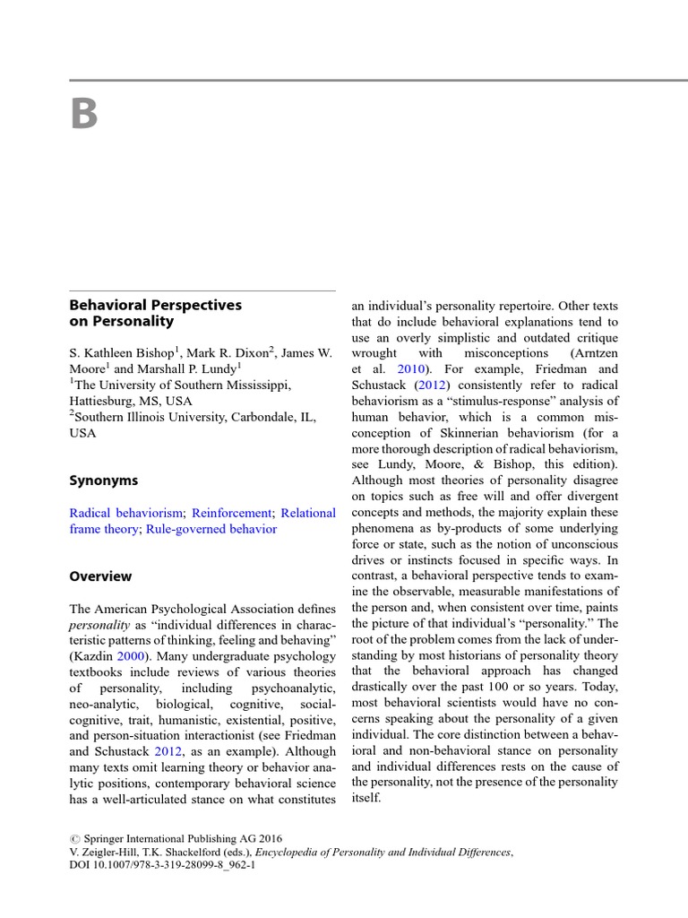 Behavioral Perspectives on Personality | PDF | Reinforcement | Behaviorism
