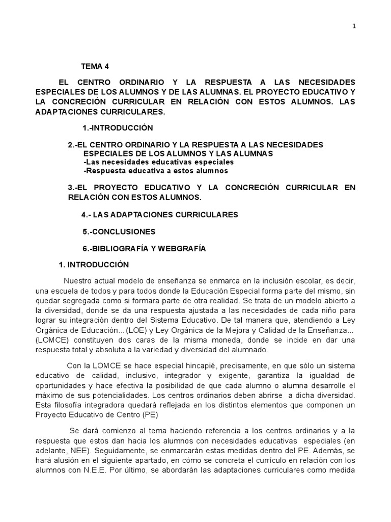 Tema 4 Al | PDF | Plan de estudios | Educación especial