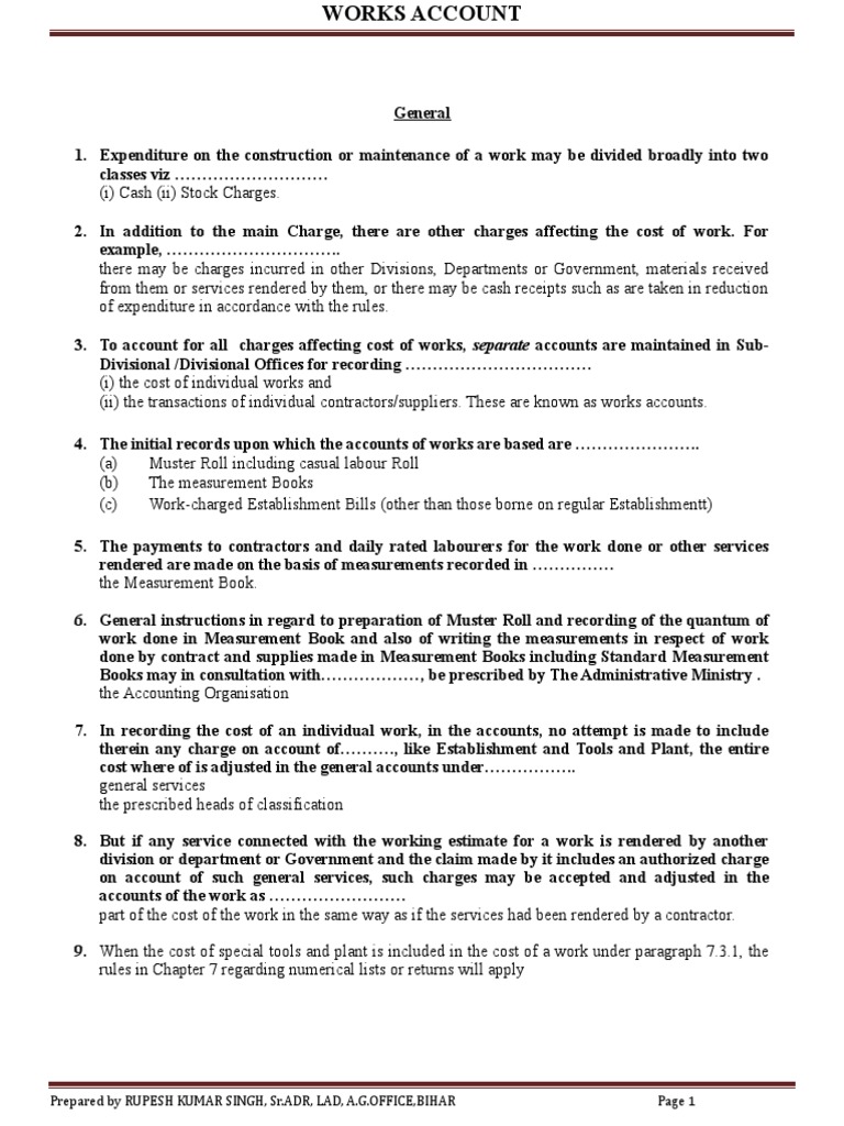 Works Account Management Guidelines | PDF | Payments | Receipt