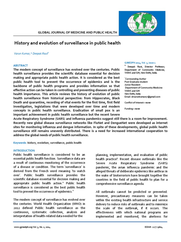 History of Surveillance II PDF Public Health Epidemics