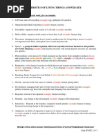 Characteristics of Living Things Review Sheet-Answer Key