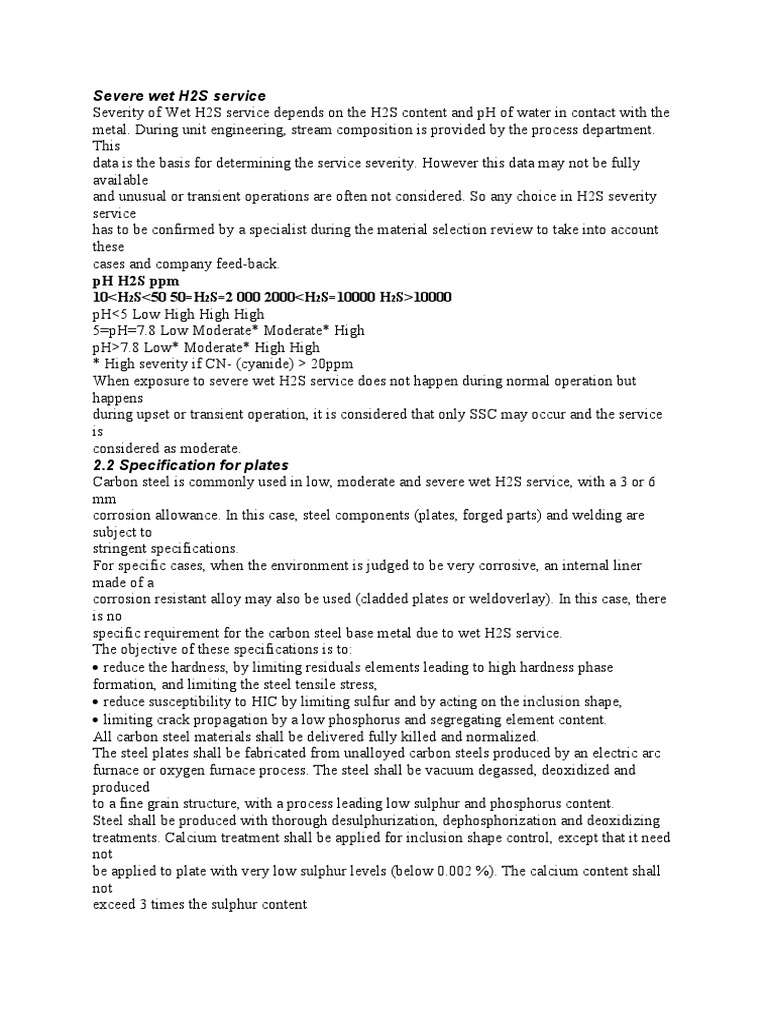 Severe Wet H2S Service: PH H2S PPM 10 10000 | PDF