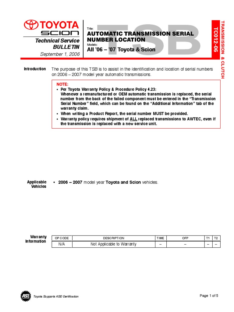 TSB Transmission Identification PDF PDF Transmission (Mechanics