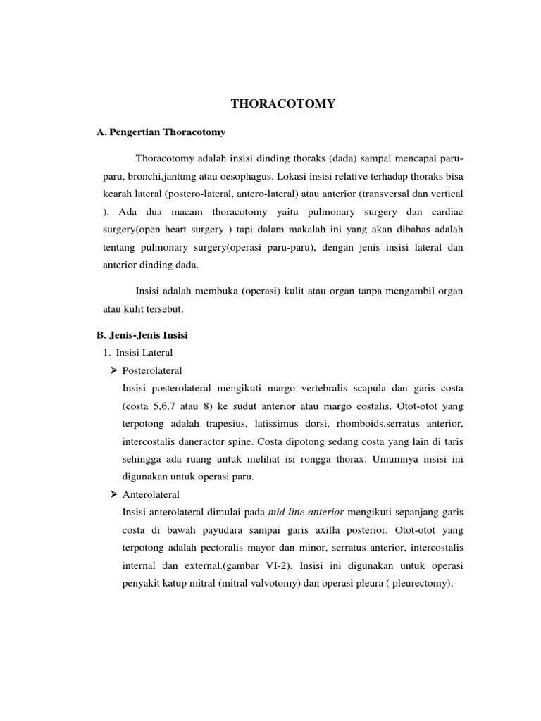 Jenis dan Indikasi Thoracotomy | PDF