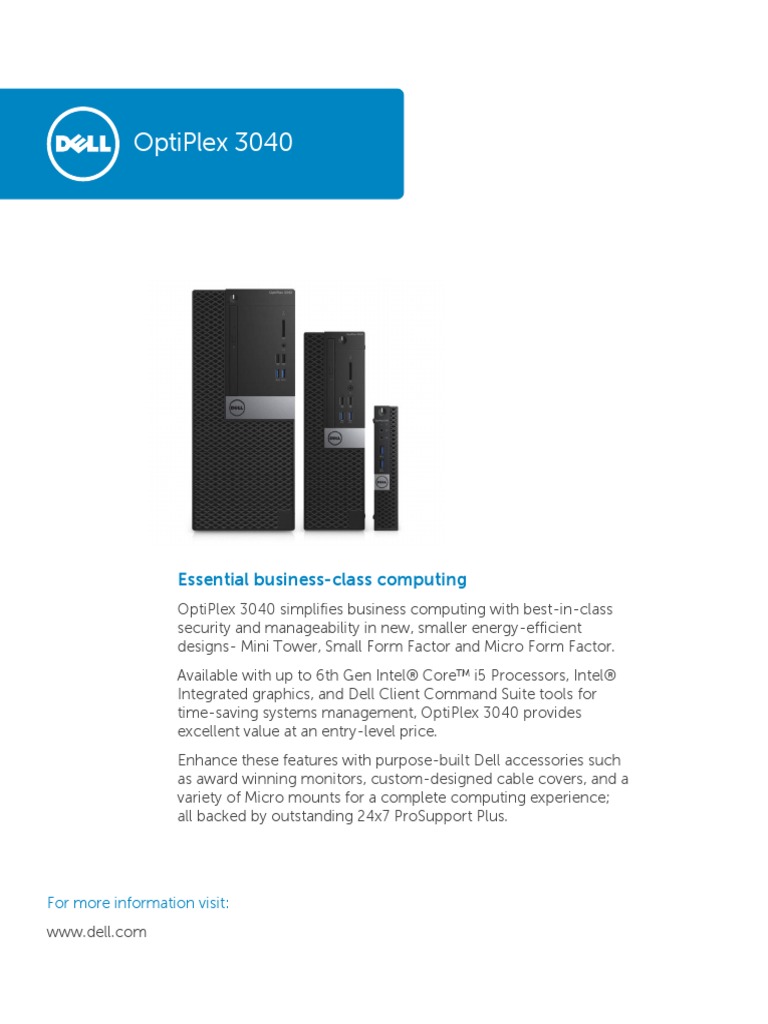 Dell Optiplex 3040 Spec Sheet PDF Computer Monitor Computer Keyboard