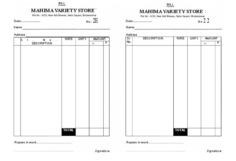 Mahima Variety Store Bill Format | PDF