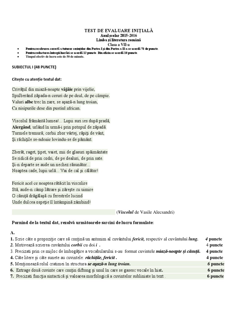 Test de Evaluare Initiala 7 | PDF