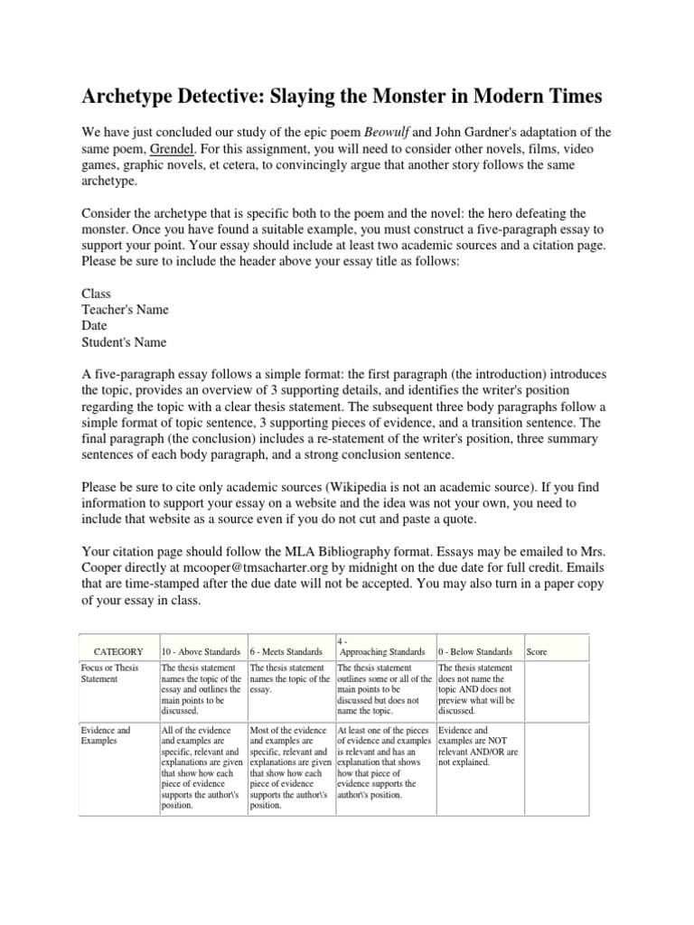 Archetype Detective Paper With Rubric | PDF | Essays | Citation