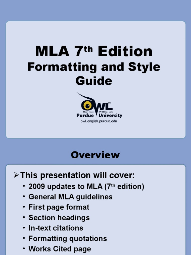 Mla 7 Edition: Formatting and Style Guide | PDF | Citation | Written ...