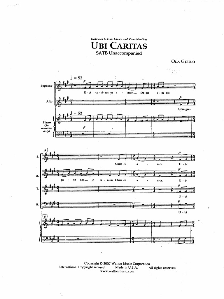 Ubi Caritas Ola Gjeilo Ssaa Pdf