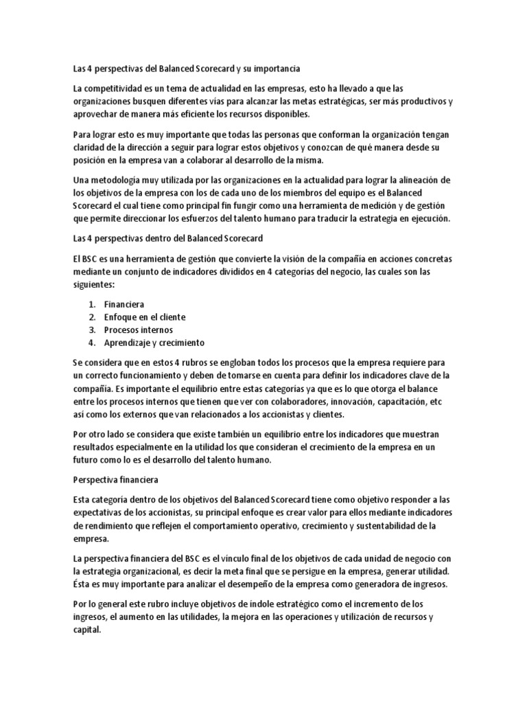 4 Perspectivas del Balanced Scorecard | PDF | Business | Economias