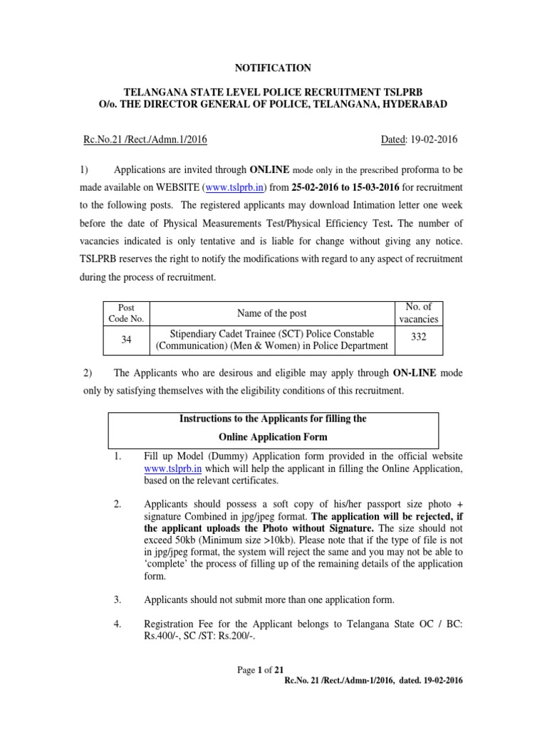Telangana Police Constable Recruitment 2016 | PDF | Detector (Radio ...