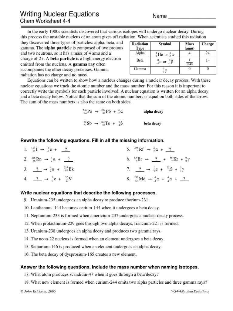 4 4nuclearequations Pdf Radioactive Decay Nuclear Physics