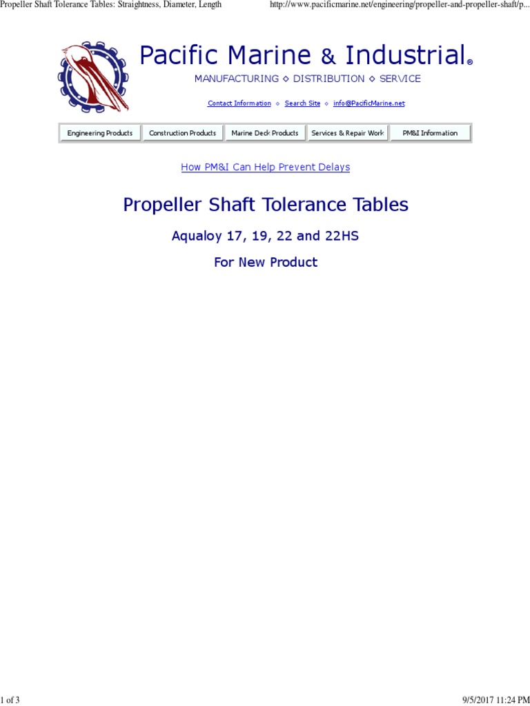 Propeller Shaft Tolerance Tables Straightness, Diameter, Length PDF