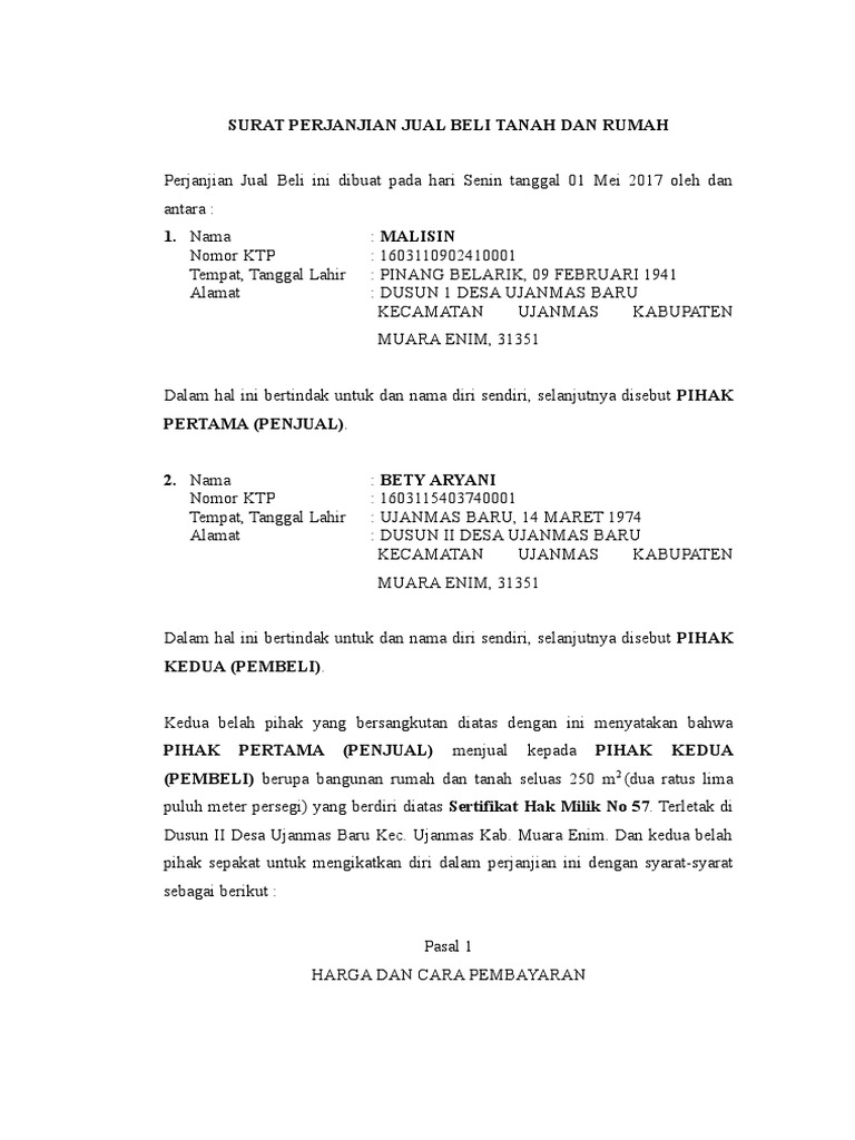 Surat Perjanjian Sewa Rumah Doc