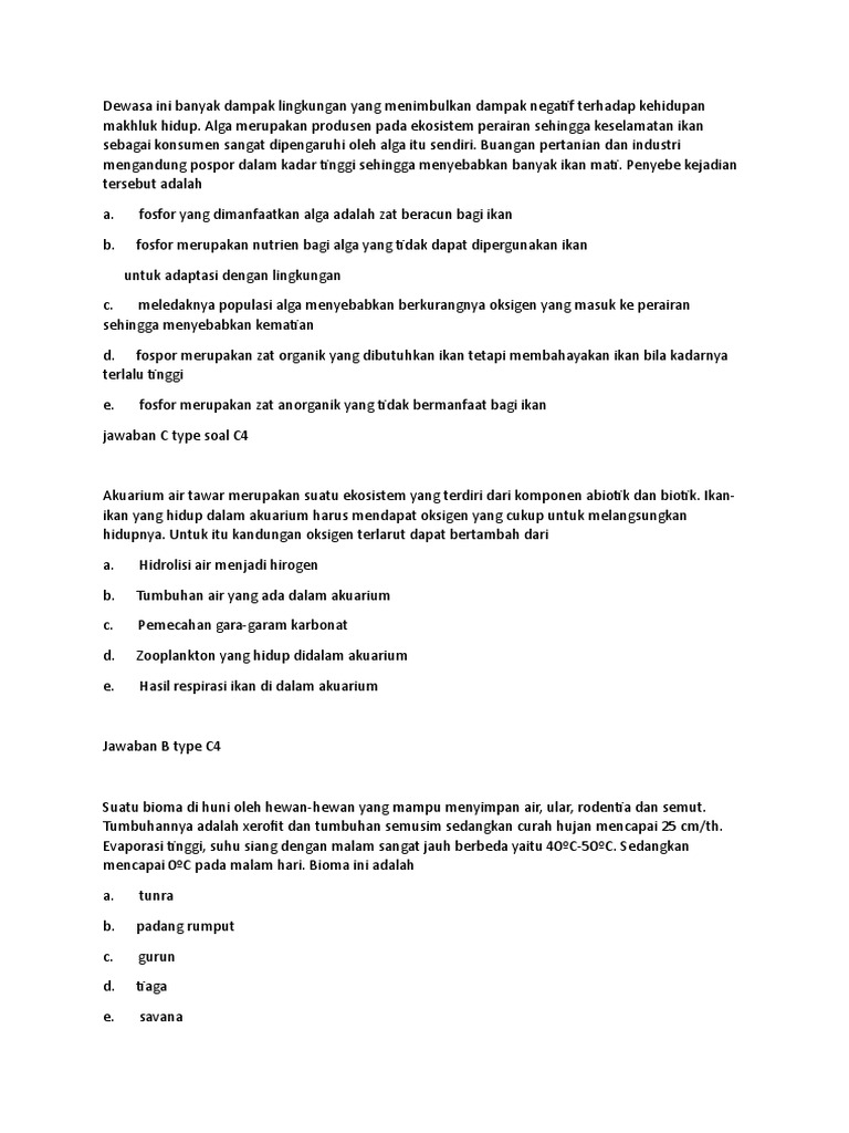 Contoh Soal Biologi C4 Guru Paud