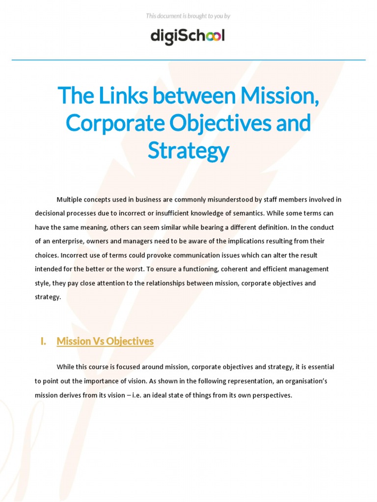 Understanding the Relationships Between Mission, Corporate Objectives ...