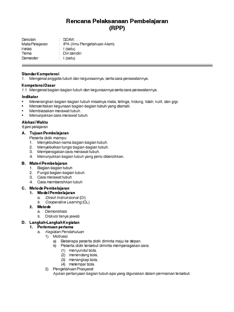 RPP IPA Kelas 1 | PDF