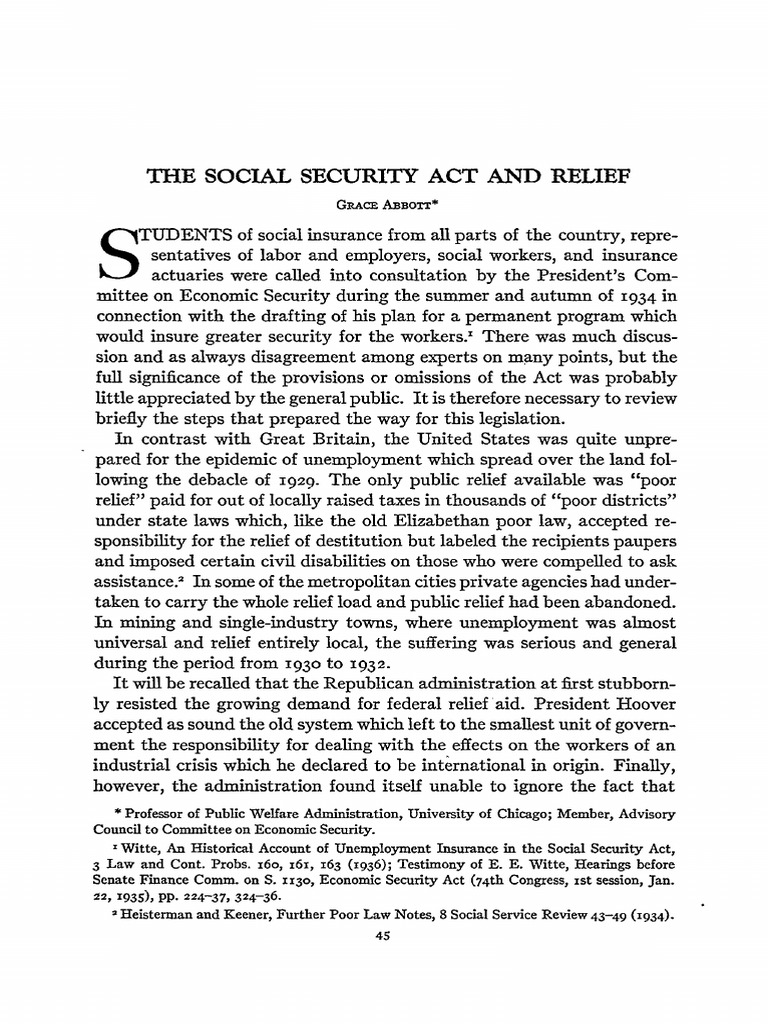 Social Security Act of 1935 Overview | PDF | Unemployment Benefits ...