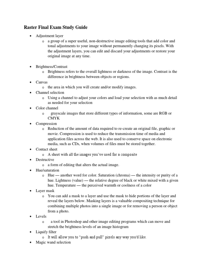 Raster Graphics Exam Guide | PDF | Image Editing | Adobe Photoshop