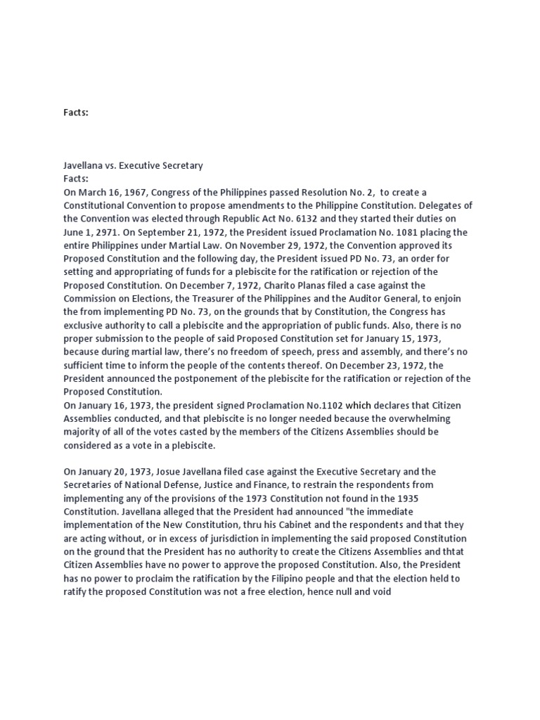 Javellana Vs Executive Secretary PDF Constitutional Law Government