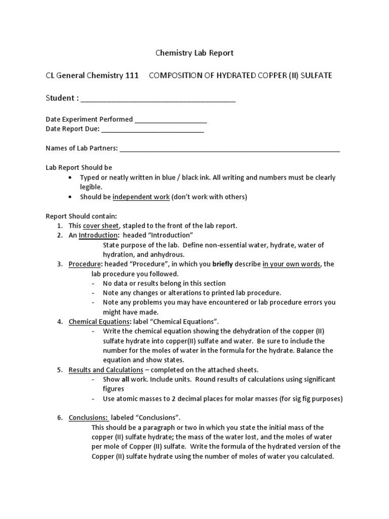Copper Sulfate Lab Report Form PDF Physical Sciences Chemistry