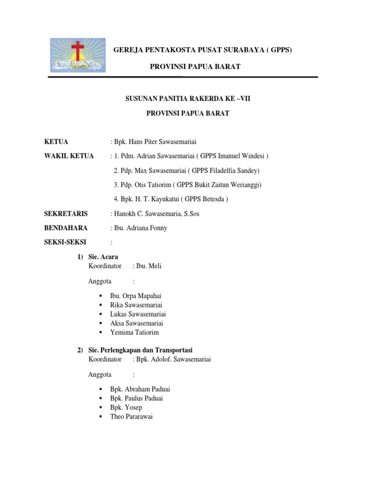 Susunan Panitia Rakerda VII GPPS Papua Barat | PDF | Ilmu Sosial ...