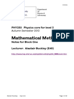 Mathematical Methods: PHY250 Physics Core For Level 2