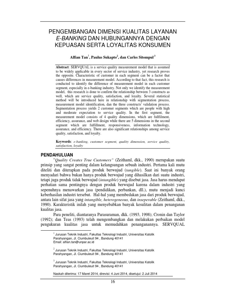 Pengembangan Dimensi Kualitas Layanan Kepuasan Serta Loyalitas Konsumen ...