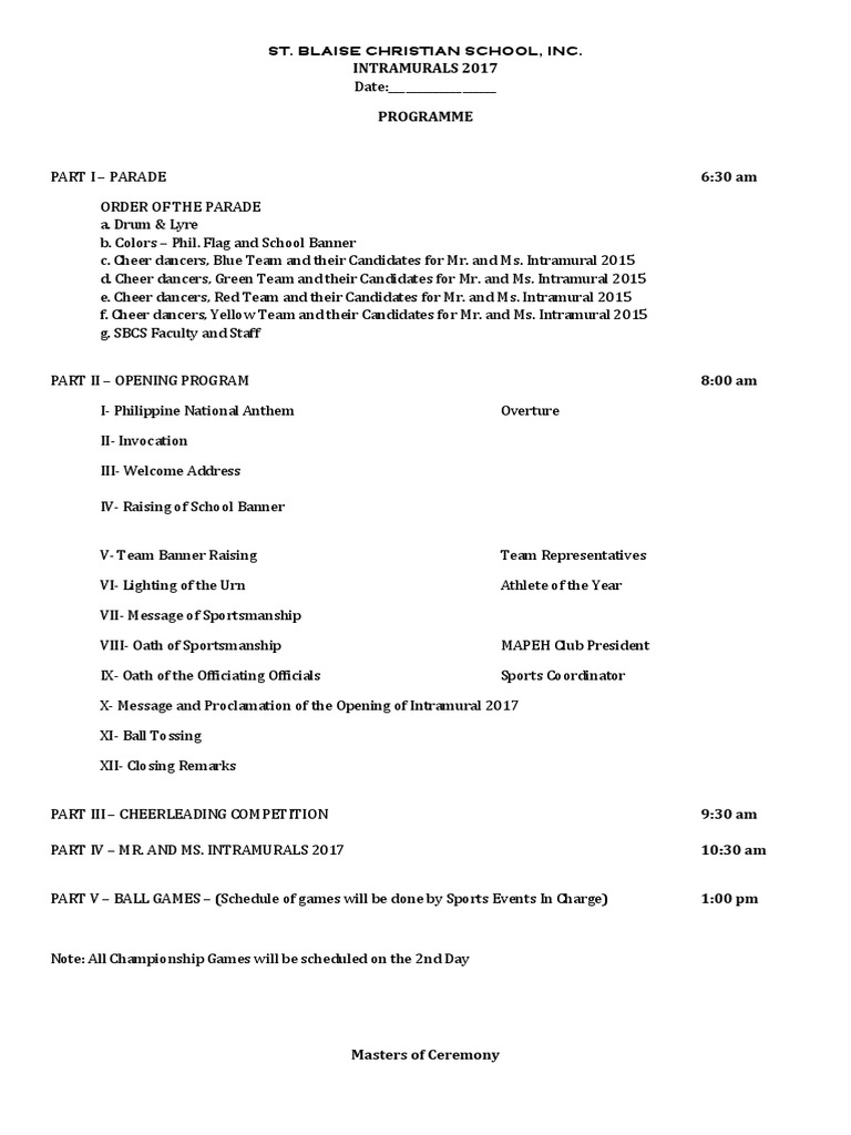 Proposed INTRAMS Program 2017 | PDF | Cheerleading | Sports