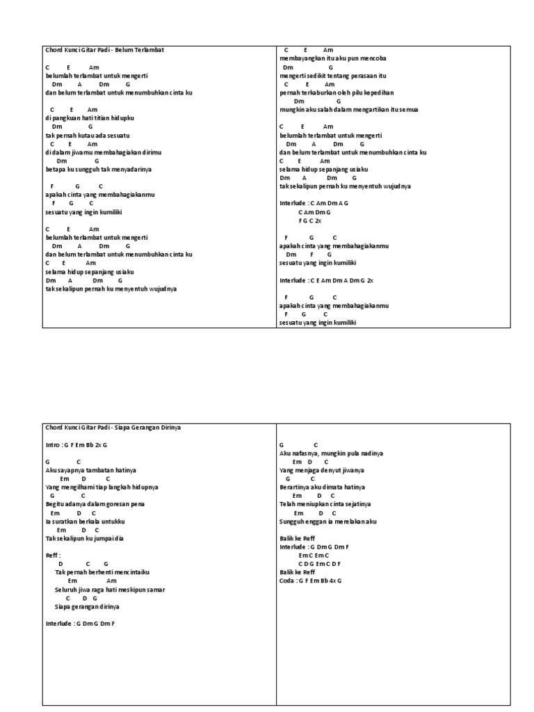 Chord Kunci Gitar Padi