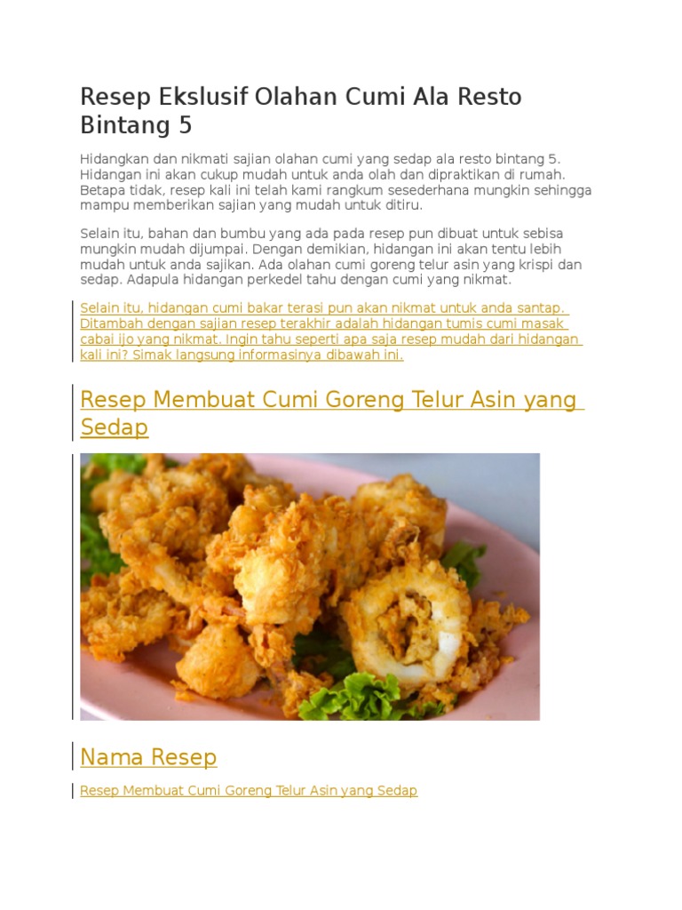 Resep Masakan Tahu Ala Restoran