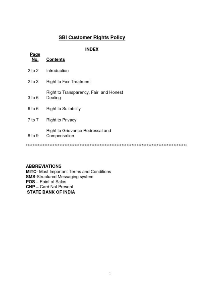 SBI Customer Rights Policy Overview | PDF | Contractual Term ...