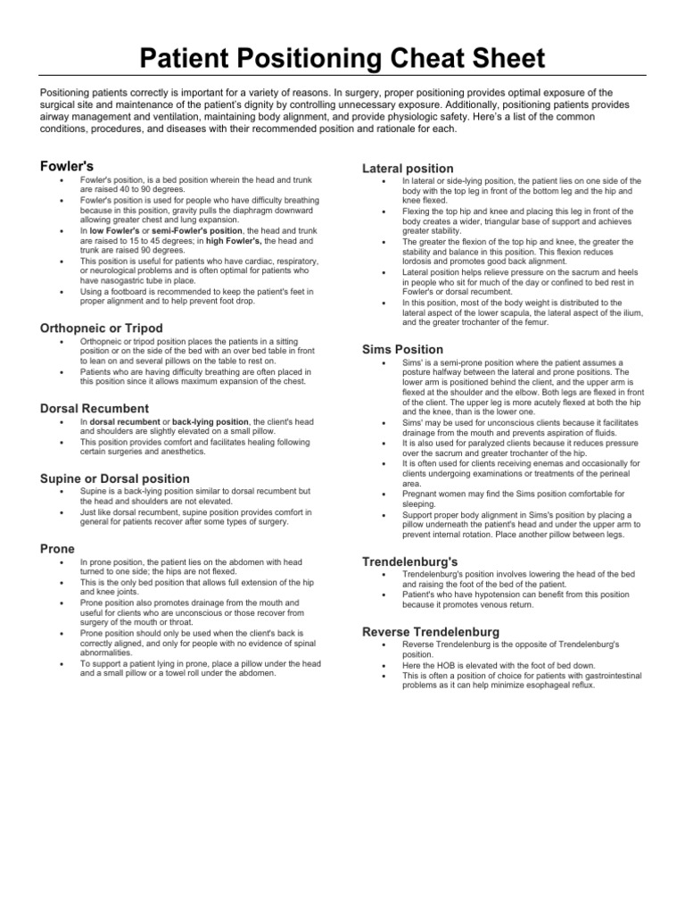 Patient Positioning Cheat Sheet & Complete Guide for 2023