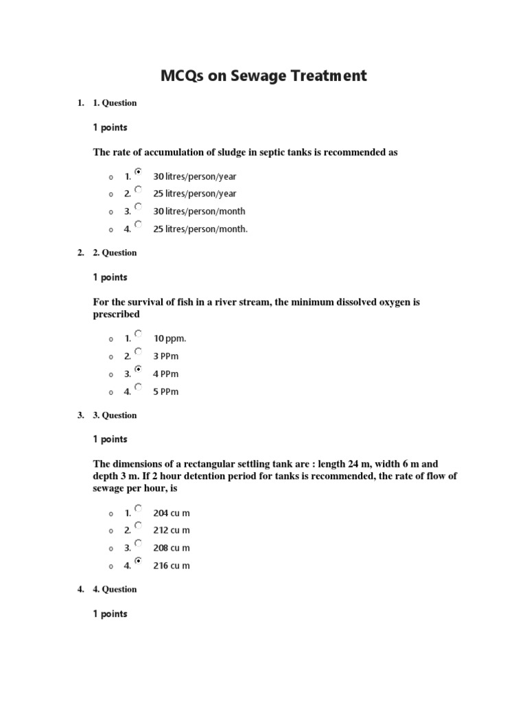 MCQs On Sewage Treatment PDF Sewage Treatment Water Purification