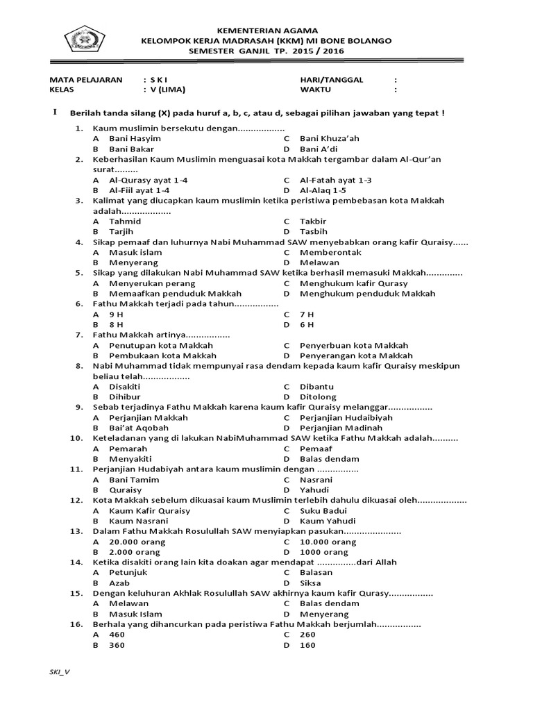Soal Ski Kelas 5 Pdf