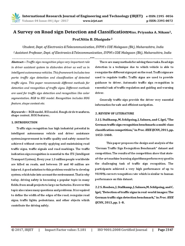 A Survey On Road Sign Detection and Classification | PDF | Support ...