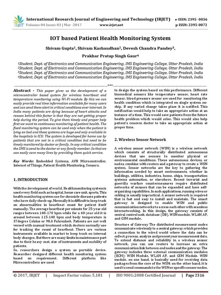 IoT Based Patient Health Monitoring System | PDF | Wireless Sensor ...