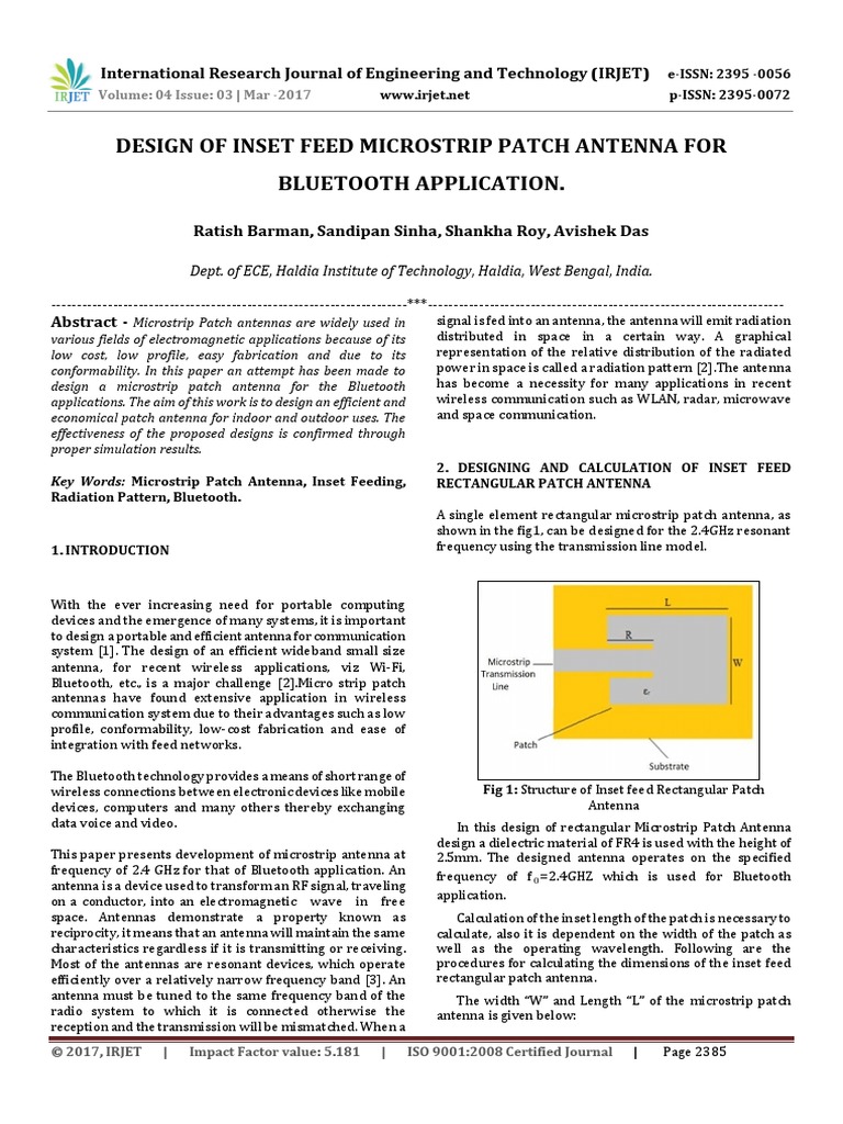 Design of Inset Feed Microstrip Patch Antenna For Bluetooth Application ...