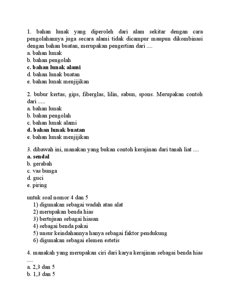 Soal Ulangan Prakarya Materi Piring Lidi