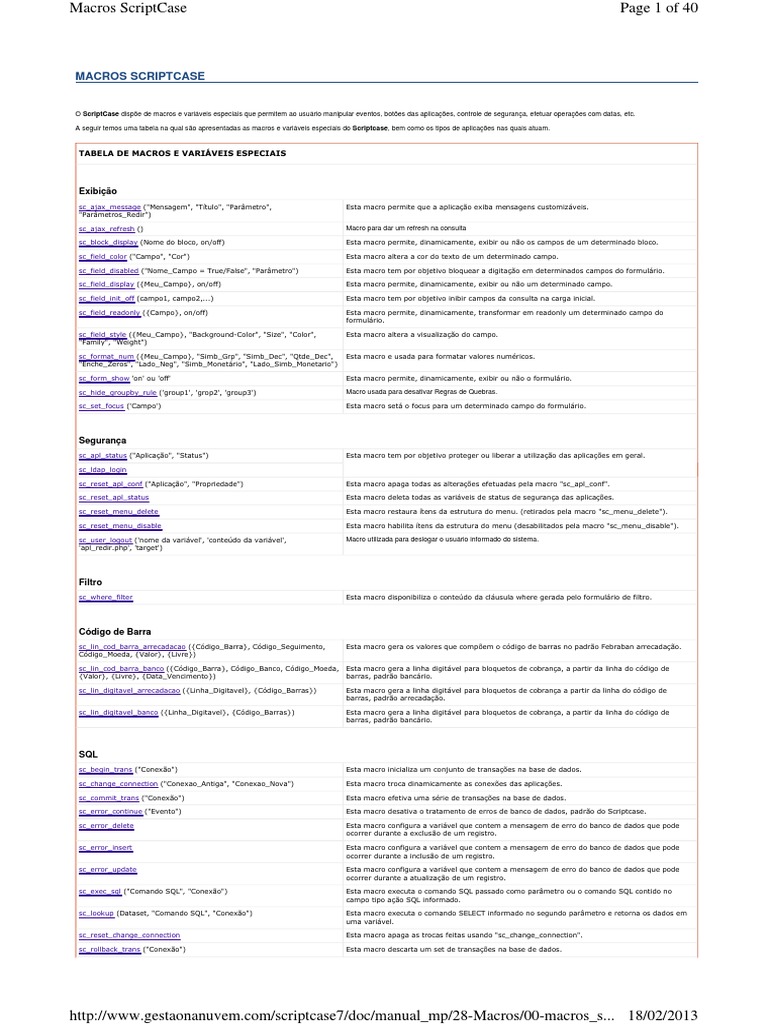 Macros e Variáveis no ScriptCase | PDF | Macro (Ciência da Computação ...