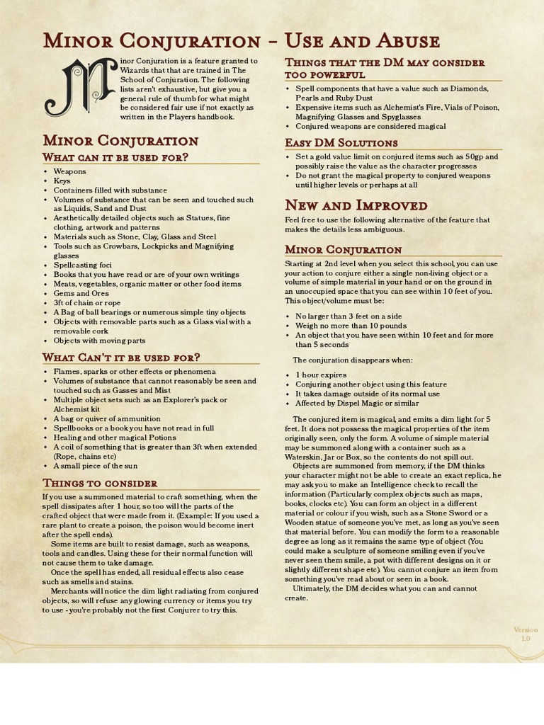 Minor Conjuration Use and Abuse v1.0 PDF Sculpture Nature