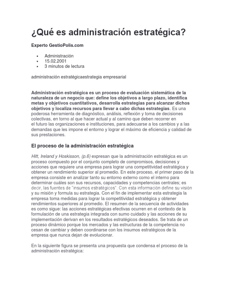 Introducción a la Administración Estratégica | PDF | Toma de decisiones ...