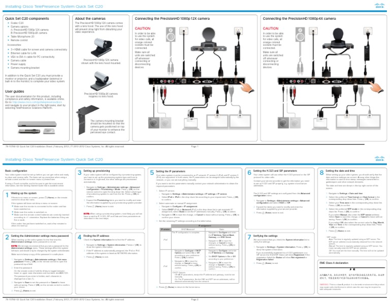 78-19784-01 Quick Set C20 Installation Sheet For Web | PDF | Ip Address ...