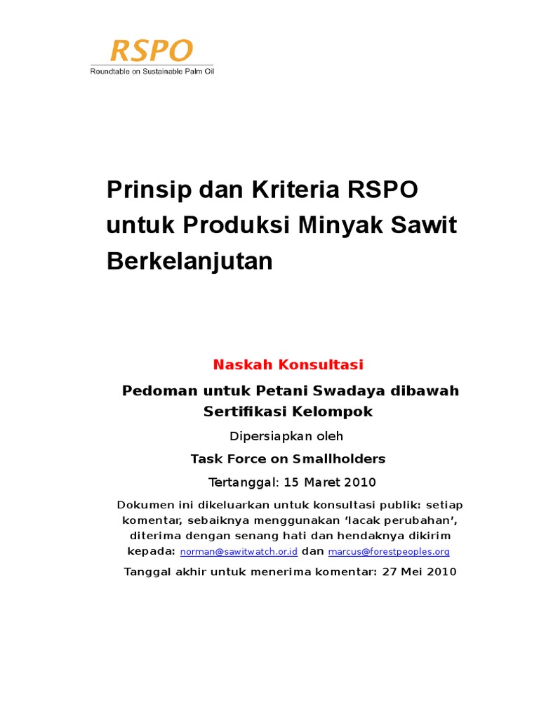 Pedoman RSPO untuk Petani Swadaya | PDF