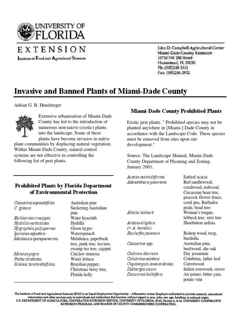 Miami Dade County Invasive Plants PDF Miami Dade County Invasive