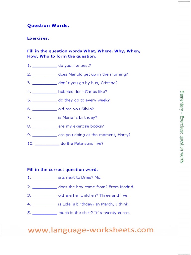 elementaryquestionwordsexercises pdf pdf leisure