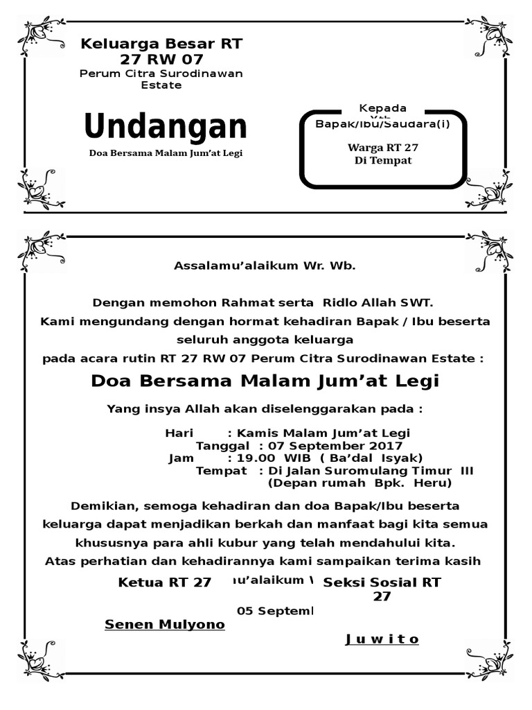 Undangan Tahlil Jumat Legi