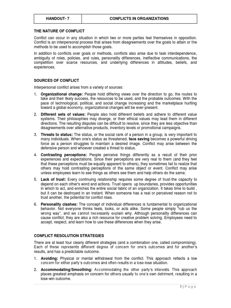 Handout 7 Conflict | PDF | Conflict (Process) | Value (Ethics)