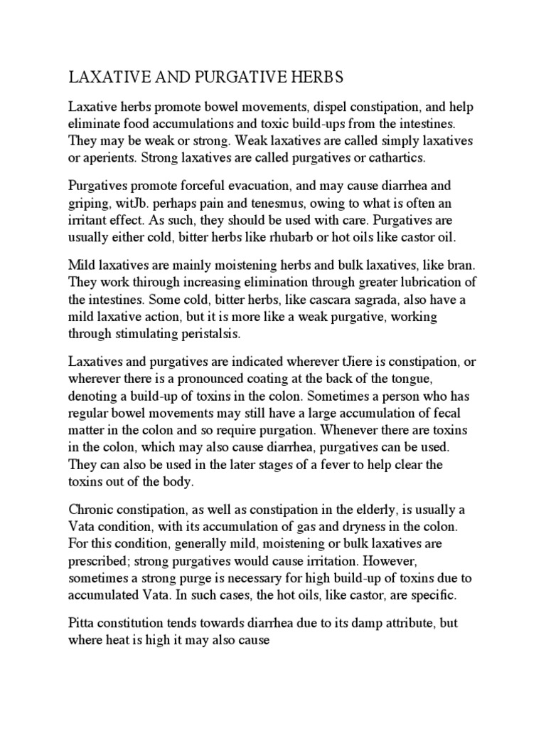 Laxative and Purgative Herbs Digestive System Gastroenterology